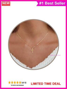 Dainty Gold Plated Stainless Steel Cross Necklace 16in + Extender